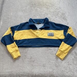 Forever 21 Womens M Cropped Rugby Polo Shirt Blue Yellow Cassette Patch Reto